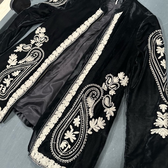 Free People Black and Cream Embroidered Trench Coat - Picture 2 of 8